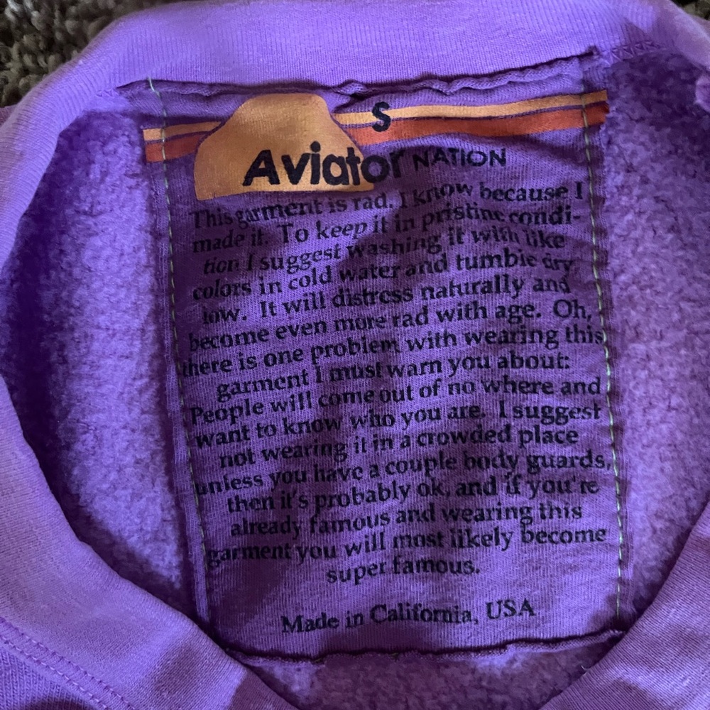 Aviator Nation Lavender Crewneck Sweatshirt with Hot Pink Lightening Bolt - Picture 3 of 3